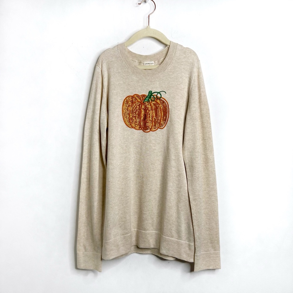 Crewcuts Girls Sequin Pumpkin Teddie Sweater - Picture 1 of 12